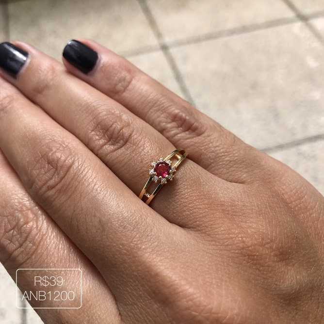 Anel Life Forms Redondo Replica Vivara Cravejado Ruby Dourado